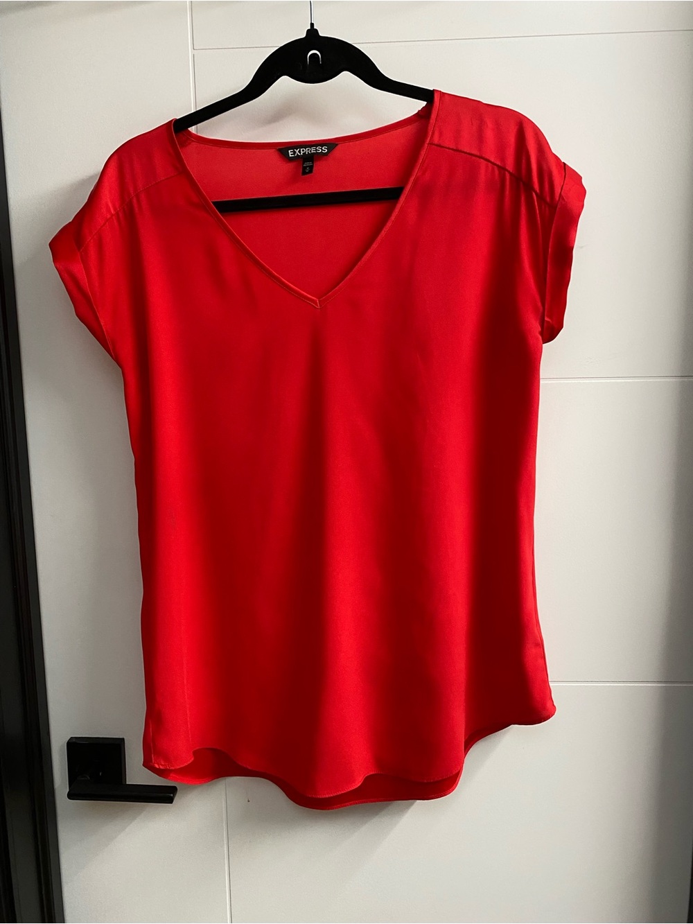 Express Bright Red V-Neck Short Sleeve Blouse